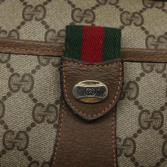 GUCCI GG Supreme Web Sherry Line Shoulder Bag PVC Beige Gold Red Auth ki5490 - Picture 10 of 16